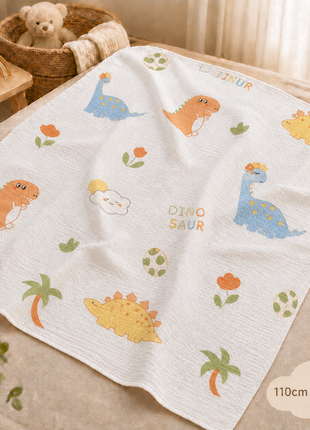 100% Cotton Muslin Baby Swaddle Blanket 110 x 110 cm Lightweight Breathable Soft Newborn Wrap Dinosaur
