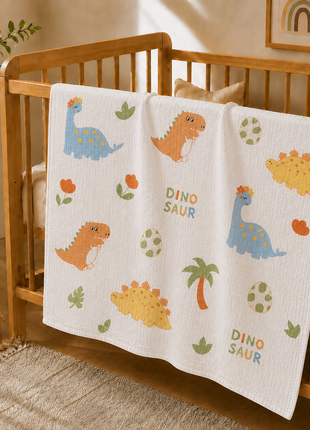 100% Cotton Muslin Baby Swaddle Blanket 110 x 110 cm Lightweight Breathable Soft Newborn Wrap Dinosaur