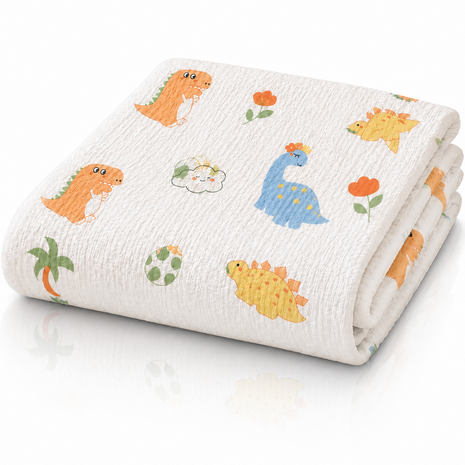 100% Cotton Muslin Baby Swaddle Blanket 110 x 110 cm Lightweight Breathable Soft Newborn Wrap Dinosaur