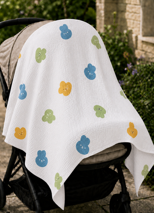 100% Cotton Muslin Baby Swaddle Blanket 110 x 110 cm Lightweight Breathable Soft Newborn Wrap Bunnies