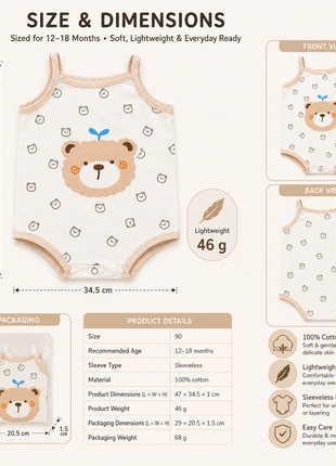 Baby Girls 100% Cotton Sleeveless Bodysuit Size 90 (12–18 Months)