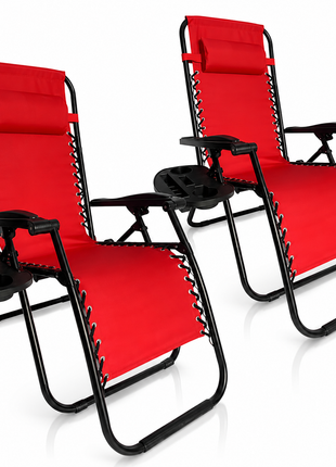 Outdoor Folding Reclining Lounge Chair 110×68×65 cm – Steel/Textilene – Adjustable Headrest & Cup‑Holder Tray – Multiple Colours