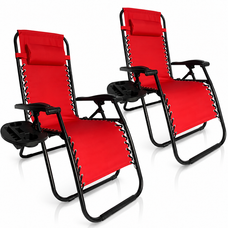 Outdoor Folding Reclining Lounge Chair 110×68×65 cm – Steel/Textilene – Adjustable Headrest & Cup‑Holder Tray – Multiple Colours