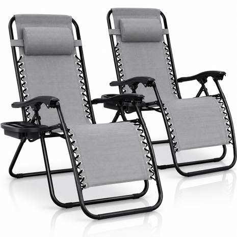 Outdoor Folding Reclining Lounge Chair 110×68×65 cm – Steel/Textilene – Adjustable Headrest & Cup‑Holder Tray – Multiple Colours