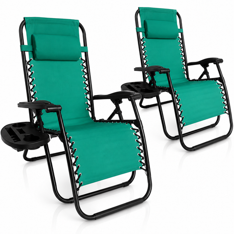 Outdoor Folding Reclining Lounge Chair 110×68×65 cm – Steel/Textilene – Adjustable Headrest & Cup‑Holder Tray – Multiple Colours