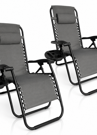 Outdoor Folding Reclining Lounge Chair 110×68×65 cm – Steel/Textilene – Adjustable Headrest & Cup‑Holder Tray – Multiple Colours