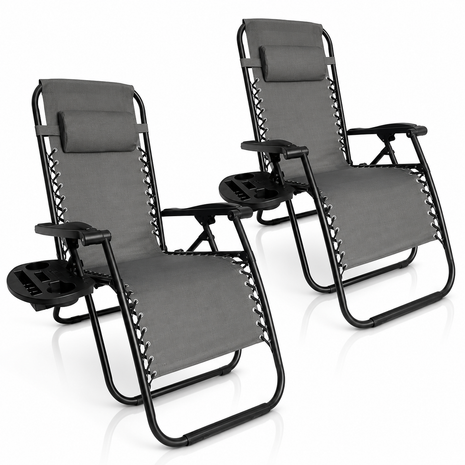Outdoor Folding Reclining Lounge Chair 110×68×65 cm – Steel/Textilene – Adjustable Headrest & Cup‑Holder Tray – Multiple Colours