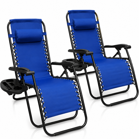 Outdoor Folding Reclining Lounge Chair 110×68×65 cm – Steel/Textilene – Adjustable Headrest & Cup‑Holder Tray – Multiple Colours