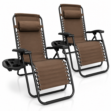 Outdoor Folding Reclining Lounge Chair 110×68×65 cm – Steel/Textilene – Adjustable Headrest & Cup‑Holder Tray – Multiple Colours
