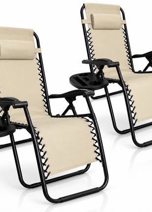 Outdoor Folding Reclining Lounge Chair 110×68×65 cm – Steel/Textilene – Adjustable Headrest & Cup‑Holder Tray – Multiple Colours