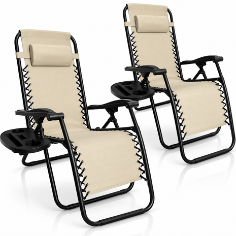 Outdoor Folding Reclining Lounge Chair 110×68×65 cm – Steel/Textilene – Adjustable Headrest & Cup‑Holder Tray – Multiple Colours