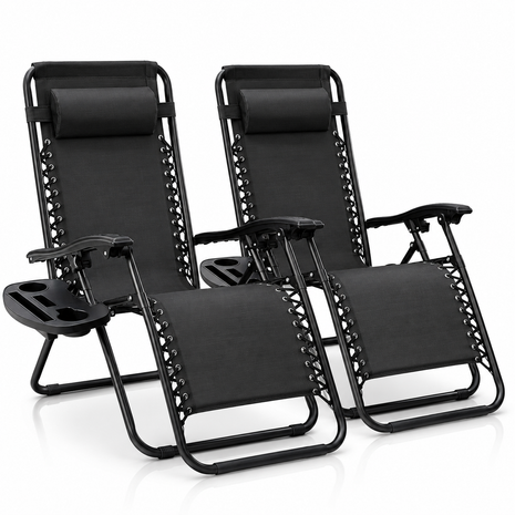 Outdoor Folding Reclining Lounge Chair 110×68×65 cm – Steel/Textilene – Adjustable Headrest & Cup‑Holder Tray – Multiple Colours