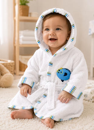 White Cotton Baby Hooded Bathrobe with Belt