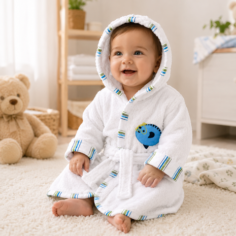 White Cotton Baby Hooded Bathrobe with Belt