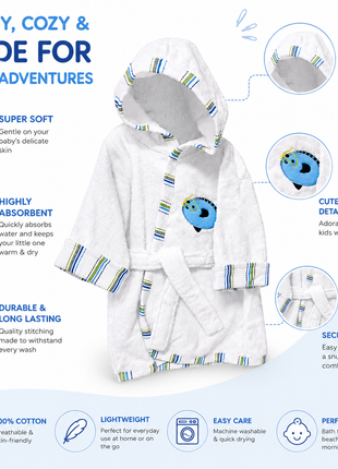 White Cotton Baby Hooded Bathrobe with Belt