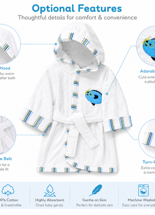 White Cotton Baby Hooded Bathrobe with Belt
