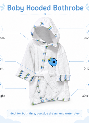 White Cotton Baby Hooded Bathrobe with Belt