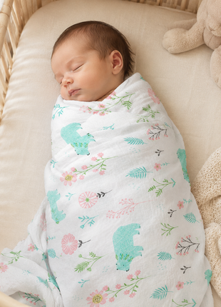 Cotton Muslin Swaddle Blanket Botanical Print