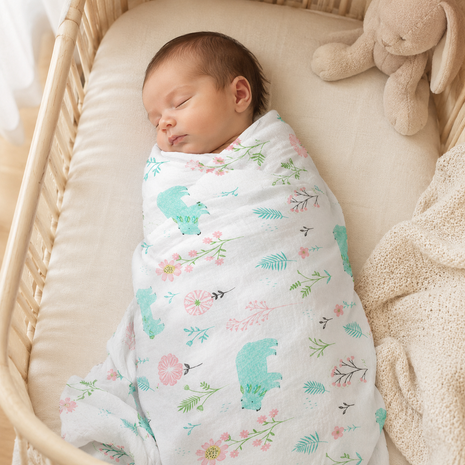 Cotton Muslin Swaddle Blanket Botanical Print