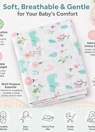 Cotton Muslin Swaddle Blanket Botanical Print