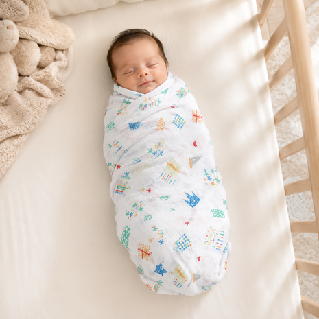 Cotton Muslin Swaddle Blanket, With Colourful Castle And Star Print