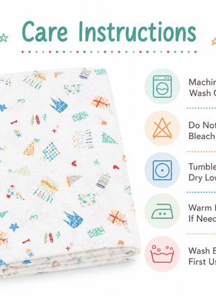 Cotton Muslin Swaddle Blanket, With Colourful Castle And Star Print