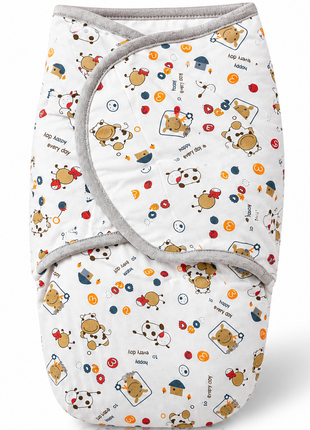 100% Cotton Baby Swaddle with Hook-and-Loop (Velcro) Fastening Small/Medium 3.2–6.4 kg Soft Breathable Baby Wrap - Cow
