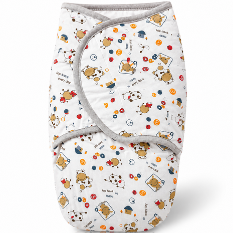 100% Cotton Baby Swaddle with Hook-and-Loop (Velcro) Fastening Small/Medium 3.2–6.4 kg Soft Breathable Baby Wrap - Cow