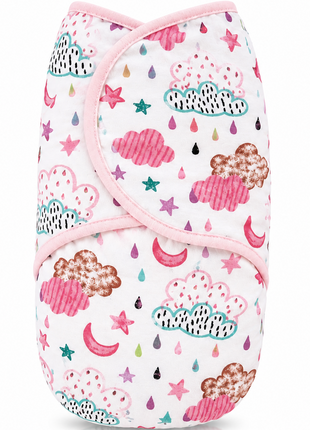 100% Cotton Baby Swaddle with Hook-and-Loop (Velcro) Fastening Small/Medium 3.2–6.4 kg Soft Breathable Baby Wrap - Night