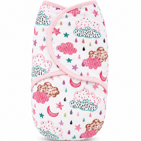 100% Cotton Baby Swaddle with Hook-and-Loop (Velcro) Fastening Small/Medium 3.2–6.4 kg Soft Breathable Baby Wrap - Night