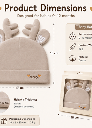 Cotton Baby Hat for 0–12 Months | Soft Lightweight Infant Cap with Ear Design | Boxed Gift Baby Beanie