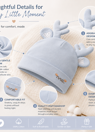 Cotton Baby Hat for 0–12 Months | Soft Lightweight Infant Cap with Ear Design | Boxed Gift Baby Beanie