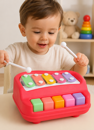 2‑in‑1  Pink Piano Xylophone Toy for Kids – 8‑Tone Musical Instrument with Drum Sticks