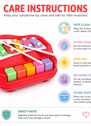 2‑in‑1  Pink Piano Xylophone Toy for Kids – 8‑Tone Musical Instrument with Drum Sticks
