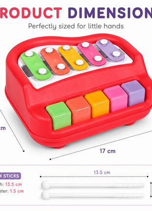 2‑in‑1  Pink Piano Xylophone Toy for Kids – 8‑Tone Musical Instrument with Drum Sticks