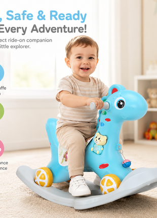 2-in-1 Toddler Rock and Ride Pony – Convertible Rocker/Ride-On – Blue