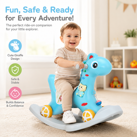 2-in-1 Toddler Rock and Ride Pony – Convertible Rocker/Ride-On – Blue