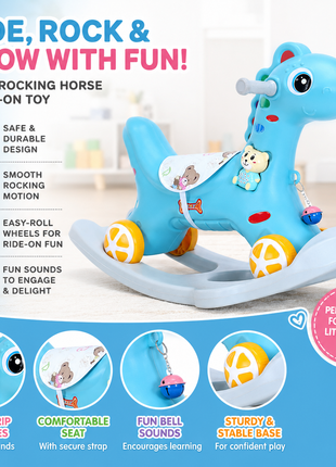 2-in-1 Toddler Rock and Ride Pony – Convertible Rocker/Ride-On – Blue