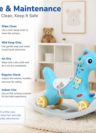 2-in-1 Toddler Rock and Ride Pony – Convertible Rocker/Ride-On – Blue