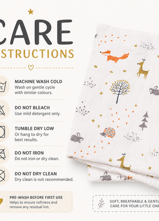 Muslin Swaddle Blanket, With Woodland Animal Print