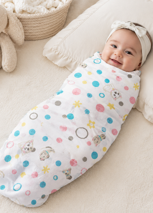 Cotton Muslin Swaddle Blanket, With Pastel Puppy Dots Print