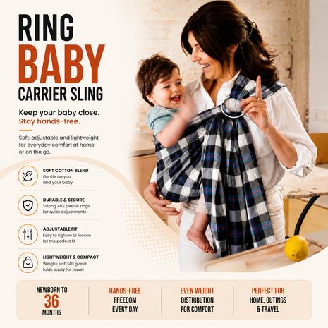 Ring Baby Carrier Sling Cotton Blend with ABS Plastic Rings- Plaid