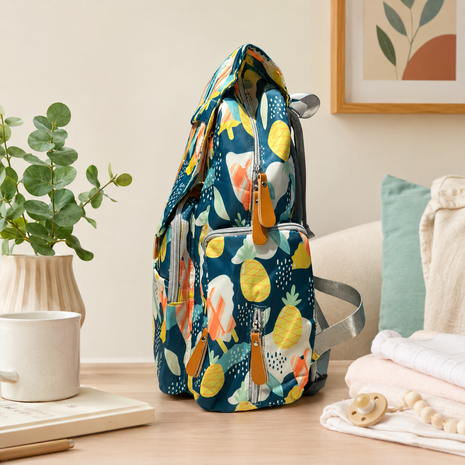 Diaper Backpack Bag 25L Waterproof, Bottle Holders & Wipe Pocket tropical summer fruit and popsicle pattern