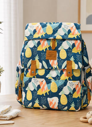 Diaper Backpack Bag 25L Waterproof, Bottle Holders & Wipe Pocket tropical summer fruit and popsicle pattern