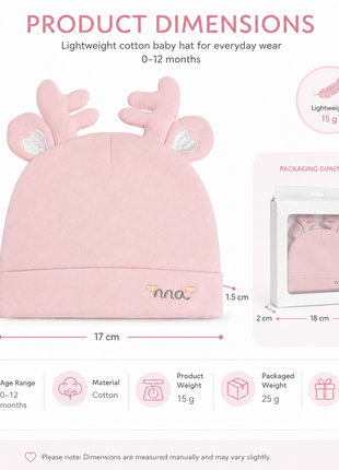 Cotton Baby Hat for 0–12 Months | Soft Lightweight Infant Cap with Ear Design | Boxed Gift Baby Beanie