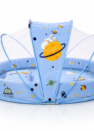 Baby Mosquito‑Net Bed 90 × 55 cm Padded Travel Mattress & Pillow – Cotton/Mesh Blend
