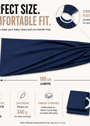Ring Baby Carrier Sling Cotton Blend with ABS Plastic Rings- Navy