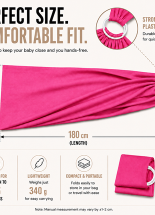 Ring Baby Carrier Sling Cotton Blend with ABS Plastic Rings- Pink