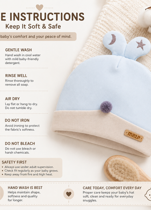 Newborn Cotton Bear Ear Baby Hat, Blue Animal Ear Infant Cap, Soft Warm Antistatic Beanie