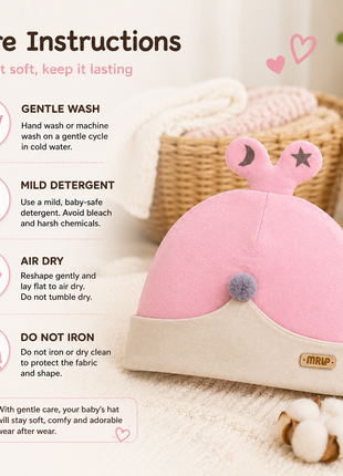 Newborn Cotton Bear Ear Baby Hat, Pink Star Ear Infant Cap, Soft Warm Antistatic Beanie